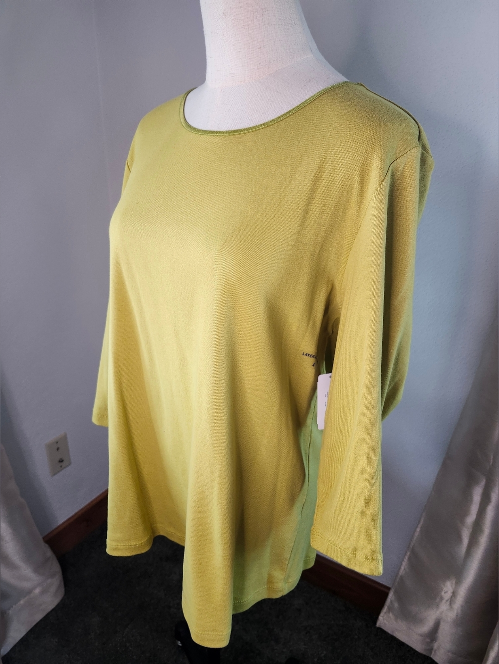 Christopher & Banks Yellow Knit Top Petite 14W 3/4 Sleeve Lightweight NWT